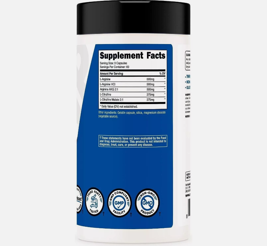 Nutricost Nitric Oxide NO2 Booster 2250mg 180caps (750mg per cap - 60 servings)