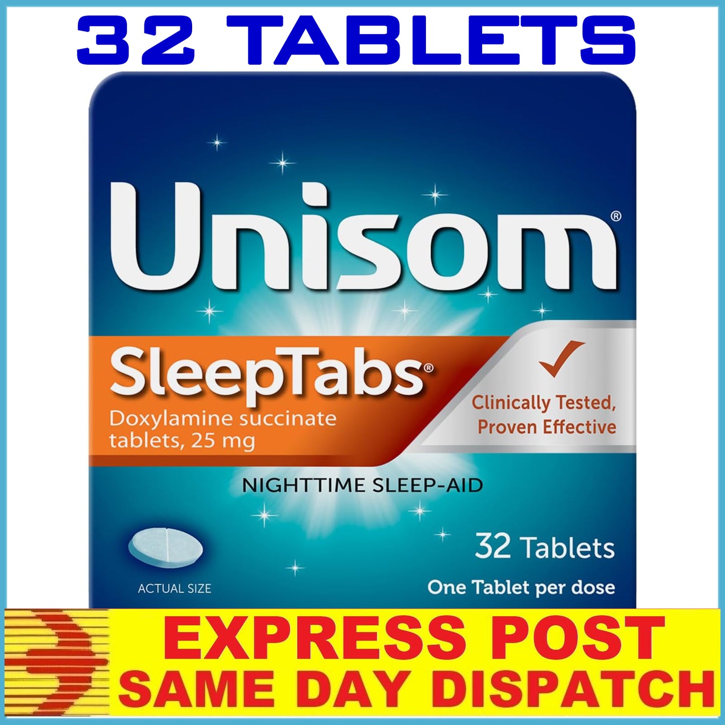 UNISOM Sleep Tabs Tablets Doxylamine Succinate 32 Count Fresh APR 2026 AUS STOCK