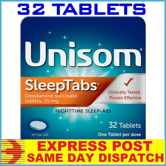 UNISOM Sleep Tabs Tablets Doxylamine Succinate 32 Count Fresh APR 2026 AUS STOCK