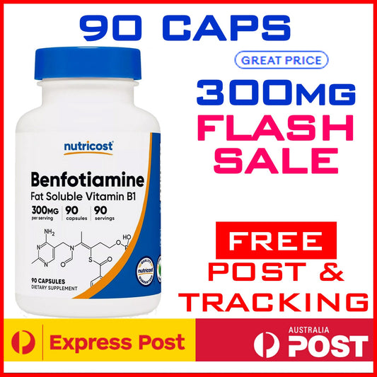 Nutricost BENFOTIAMINE 300mg 90 Veggie Caps VITAMIN B1 PREMIUM GRADE Free Post