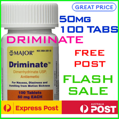 DRIMINATE 50 mg 100 TAB Anti Nausea MOTION SICKNESS Sea Car Plane like DRAMAMINE