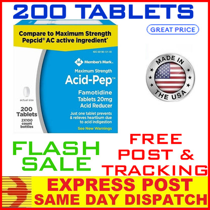 Famotidine 20mg 200 TABS Acid Reducer Heartburn Relief Like Pepcid