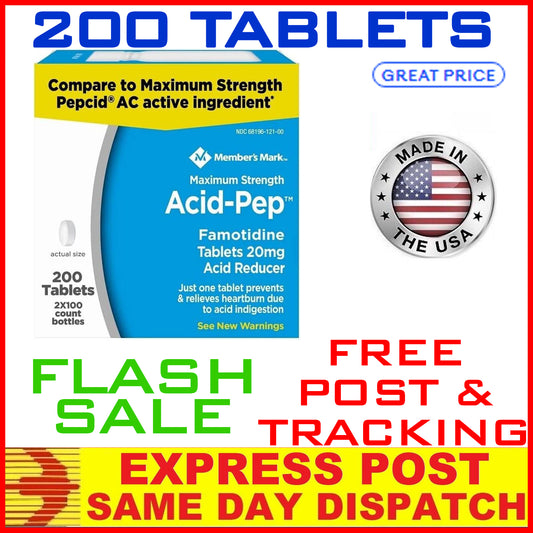 Famotidine 20mg 200 TABS Acid Reducer Heartburn Relief Like Pepcid