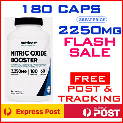 Nutricost Nitric Oxide NO2 Booster 2250mg 180caps (750mg per cap - 60 servings)