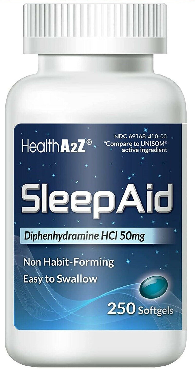 HealthA2Z Sleep Aid 250 Soft gels Diphenhydramine HCl 50 mg