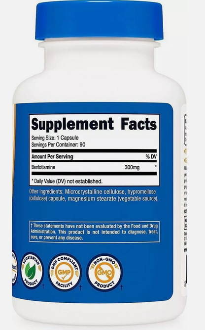Nutricost BENFOTIAMINE 300mg 90 Veggie Caps VITAMIN B1 PREMIUM GRADE Free Post