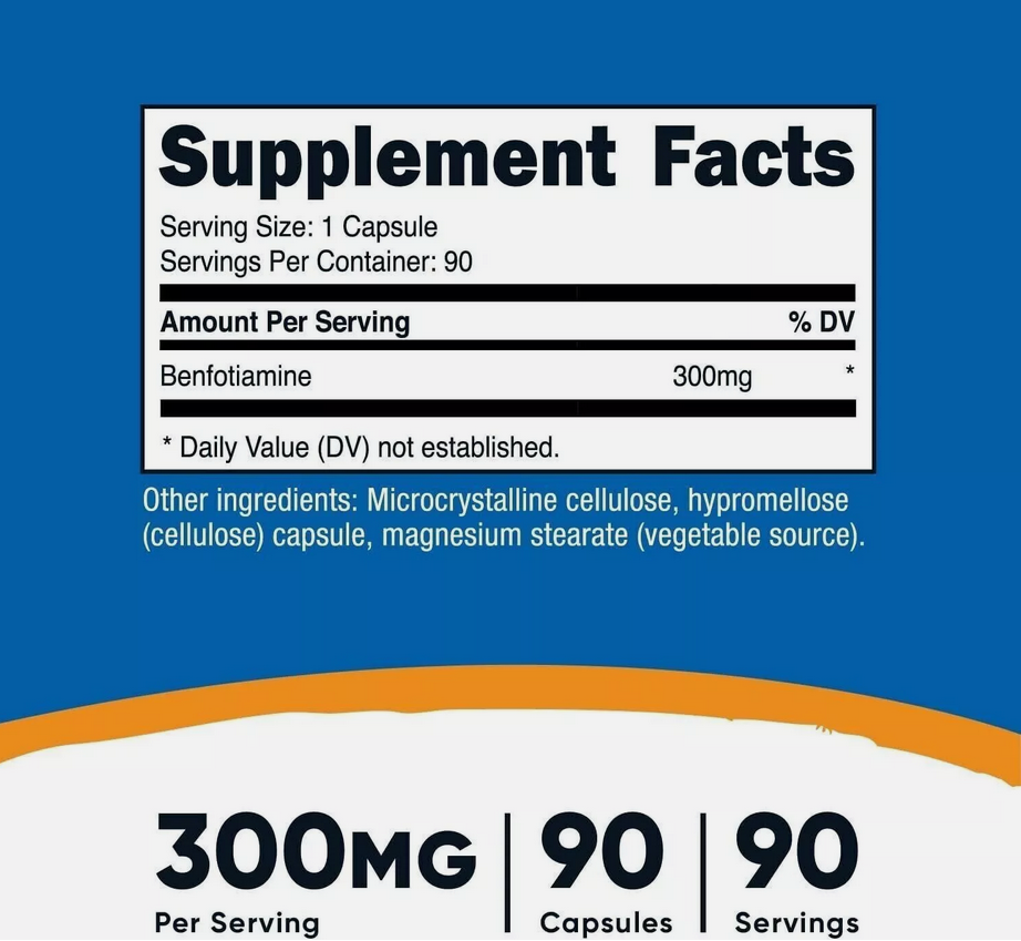 Nutricost BENFOTIAMINE 300mg 90 Veggie Caps VITAMIN B1 PREMIUM GRADE Free Post